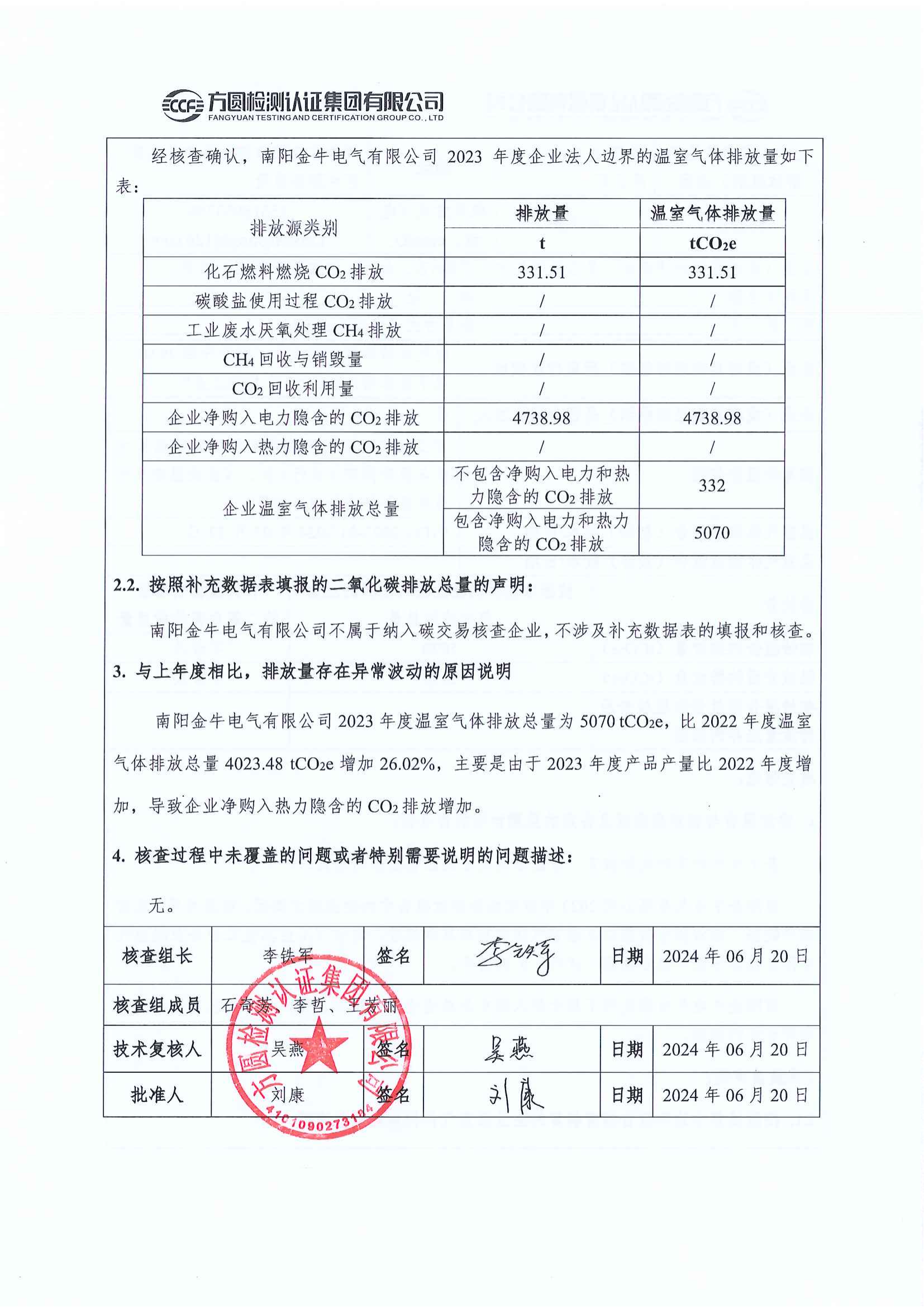 南陽(yáng)金牛電氣有限司2023年度溫室氣體排放核查報告(圖3)